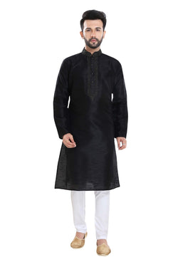 Casual Black Men Kurta With Pajama