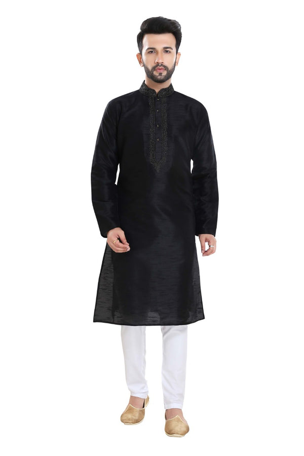 Casual Black Men Kurta With Pajama