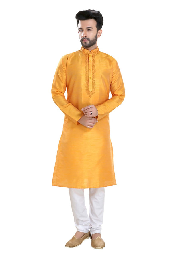 Casual Yellow Men Kurta With Pajama