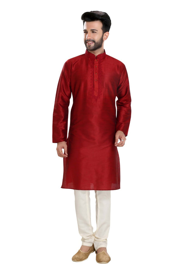 Casual Red Men Kurta With Pajama