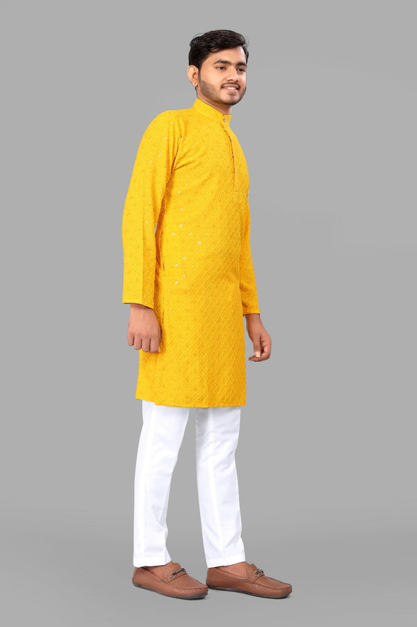 Red Embroidery Men Kurta With Pajama