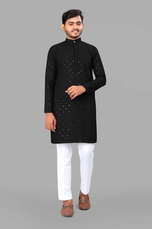 Black Embroidery Men Kurta With Pajama