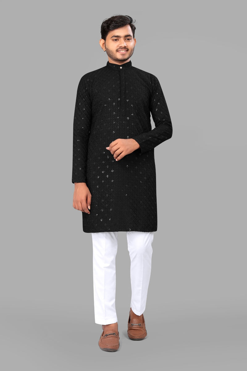 Black Embroidery Men Kurta With Pajama