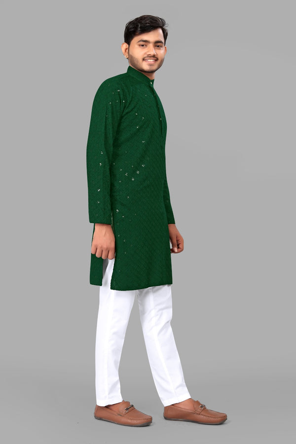Green Embroidery Men Kurta With Pajama