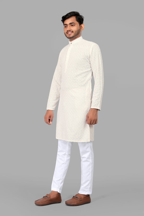 White Embroidery Men Kurta With Pajama