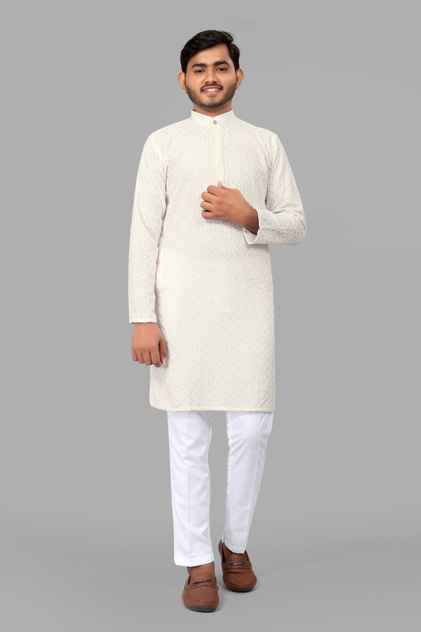 White Embroidery Men Kurta With Pajama