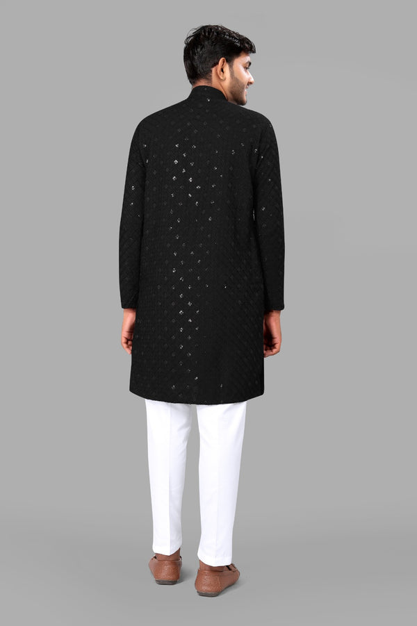 Black Embroidery Men Kurta With Pajama