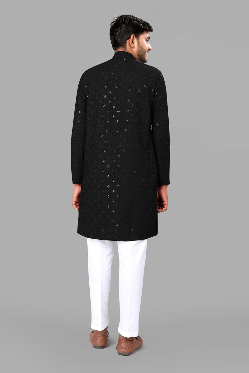 Black Embroidery Men Kurta With Pajama