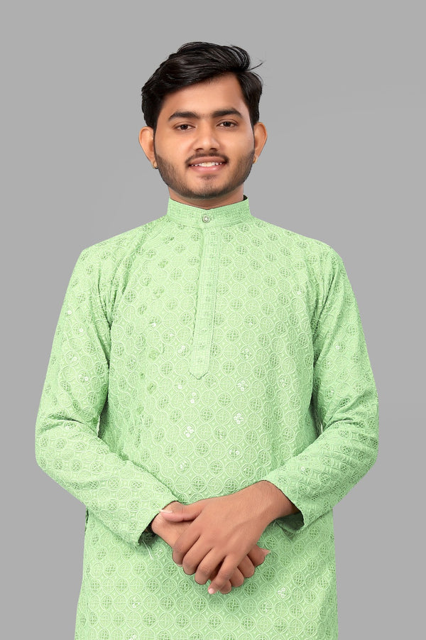 Pista Embroidery Men Kurta With Pajama