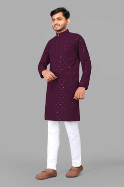 Purple Embroidery Men Kurta With Pajama