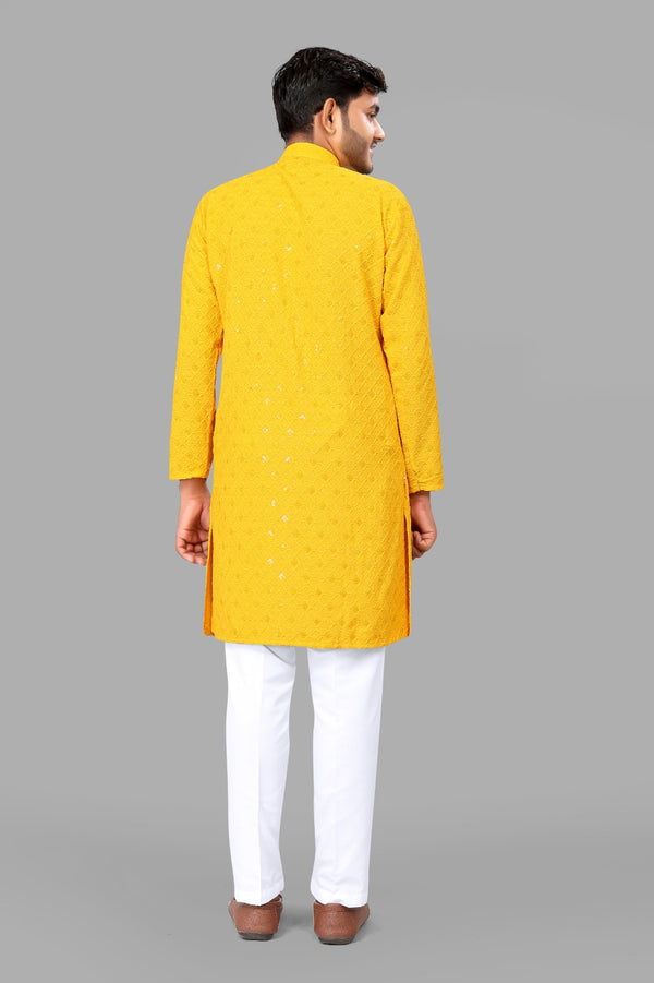 Red Embroidery Men Kurta With Pajama